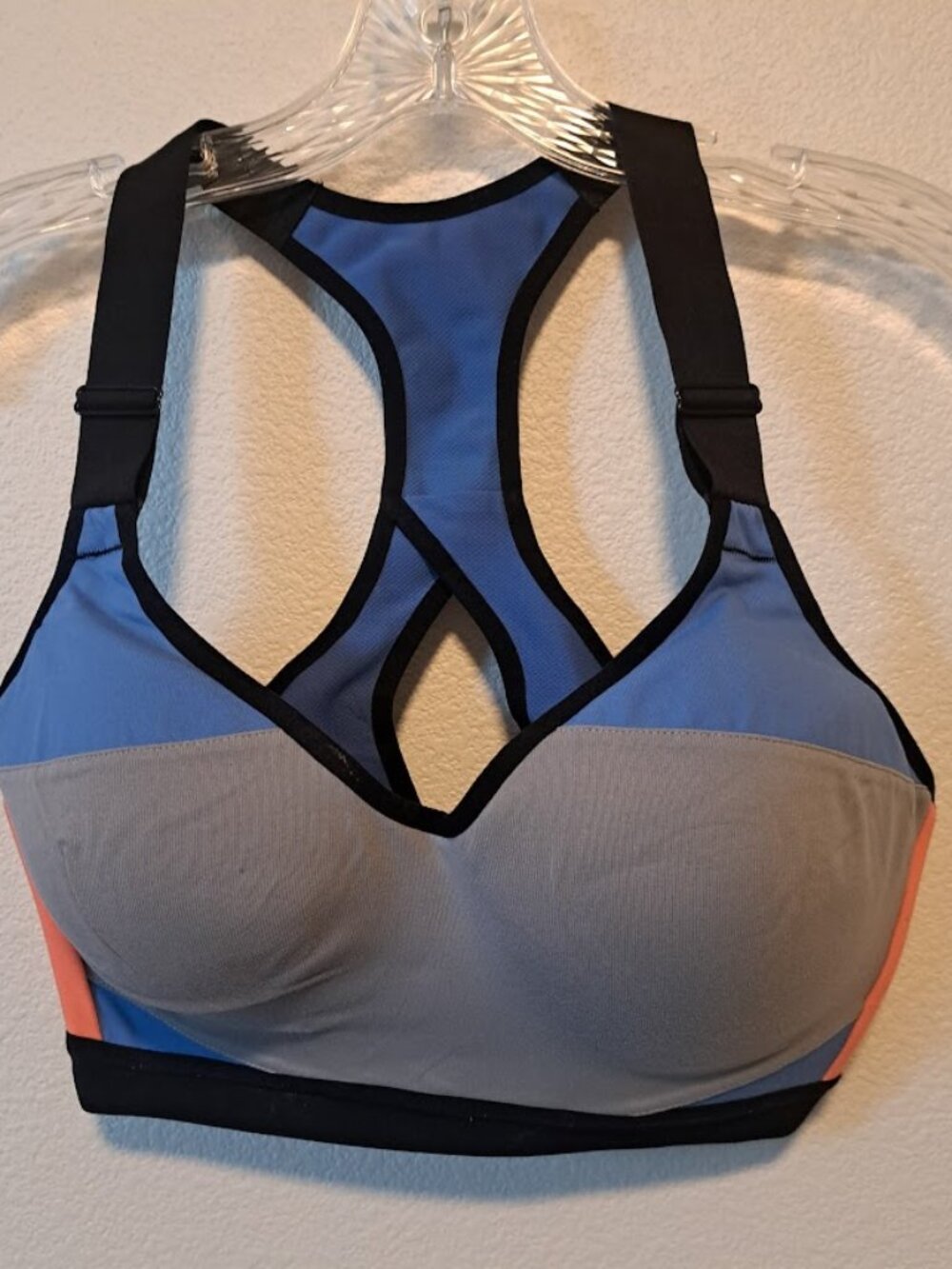 Victoria's Secret Sports Bra adjustable racerback straps‎ blue grey coral 34D